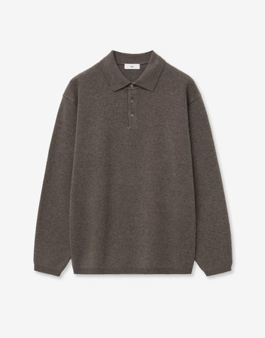 Cashmere Blended Essential Polo Knit Top (Brown)