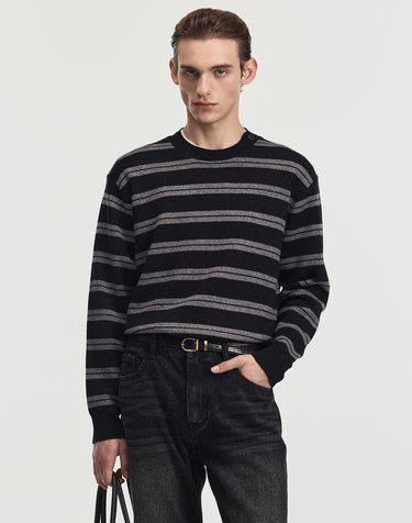 Striped Button-Detail Knit (Black)
