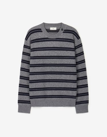 Striped Button-Detail Knit (Grey)