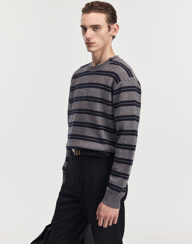 Striped Button-Detail Knit (Grey)