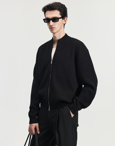Cashmere Blend Full-Zip Knit (Black)