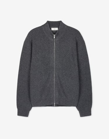 Cashmere Blend Full-Zip Knit (Charcoal)