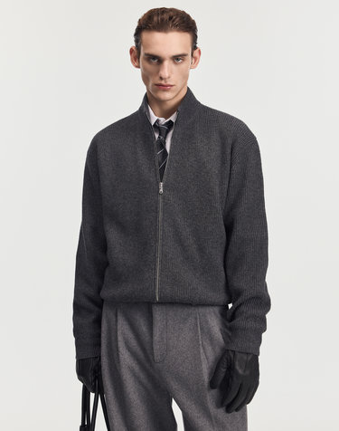 Cashmere Blend Full-Zip Knit (Charcoal)