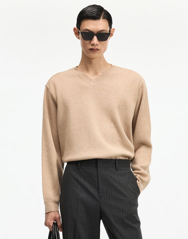 Cashmere Blended V-Neck Knit Top (Beige)