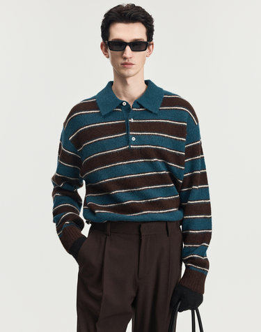 Mohair Multi-Stripe Polo Knit (Blue)