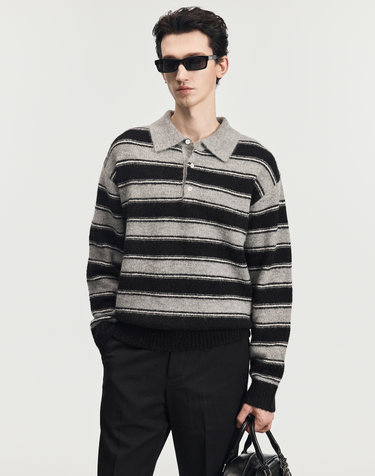 Mohair Multi-Stripe Polo Knit (Black)