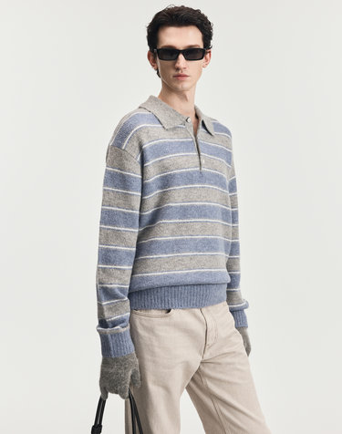 Mohair Multi-Stripe Polo Knit (Grey)