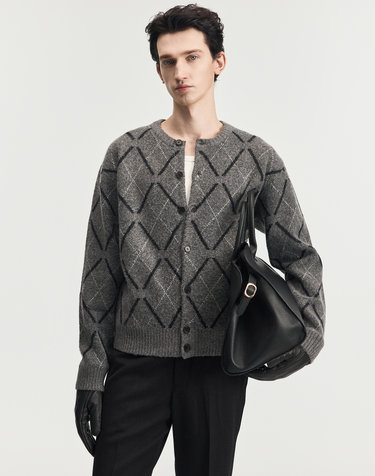 Boucle Argyle Cardigan (Grey)