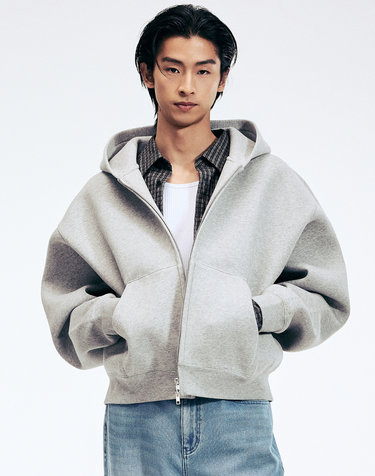 Sculpted Oversize Hoodie Zip-Up (Melange Grey)