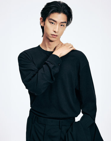 Wool Blend Jersey Long Sleeve Top (Black)