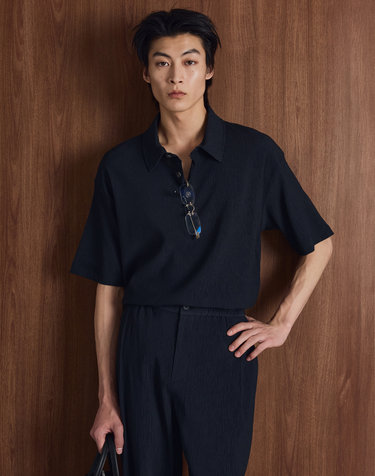 Kinoshita Seersucker Polo (Navy)