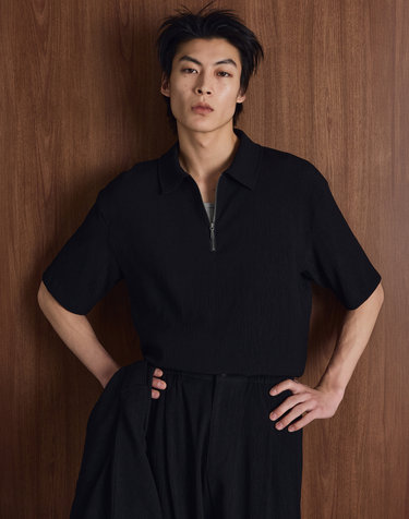 Kinoshita Seersucker Quarter Zip (Black)