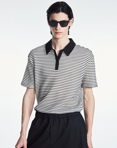Crochet Striped Polo (Black)