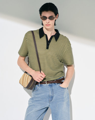 Crochet Striped Polo (Light Green)