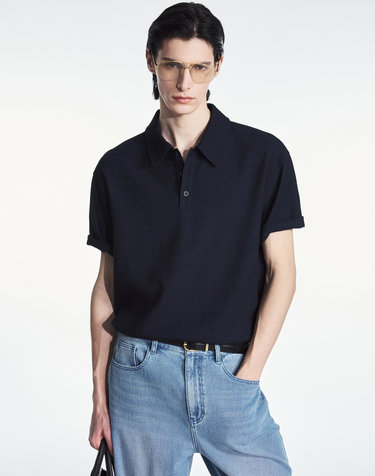 Tweed Polo (Dark Navy)