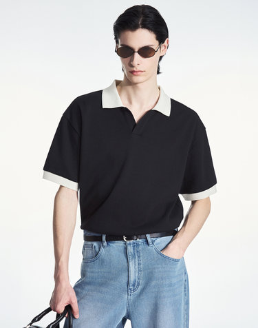Contrast Slit Neck Tee (Black)