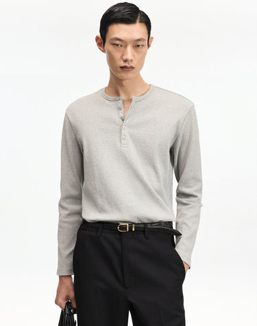 Ribbed Slim-Fit Henley Top (Melange Grey)