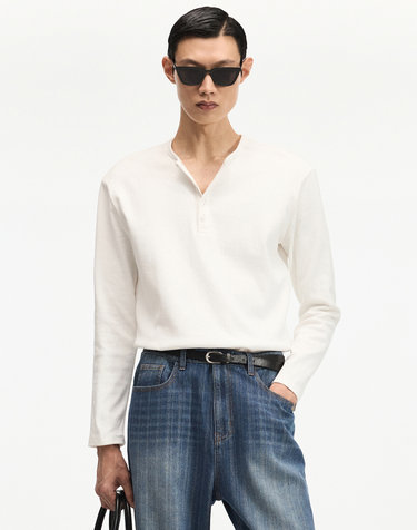 Ribbed Slim-Fit Henley Top (Ivory)