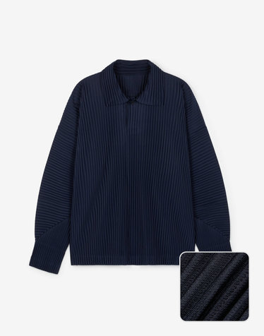 Yoyogi Pleats Collared T-Shirt (Navy)