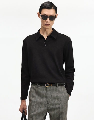 Ribbed Slim-Fit Polo Shirt (Black)