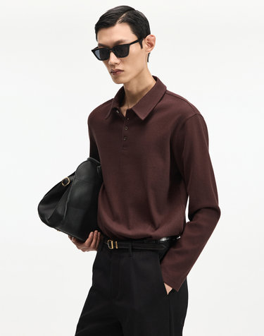Ribbed Slim-Fit Polo Shirt (Red Brown)