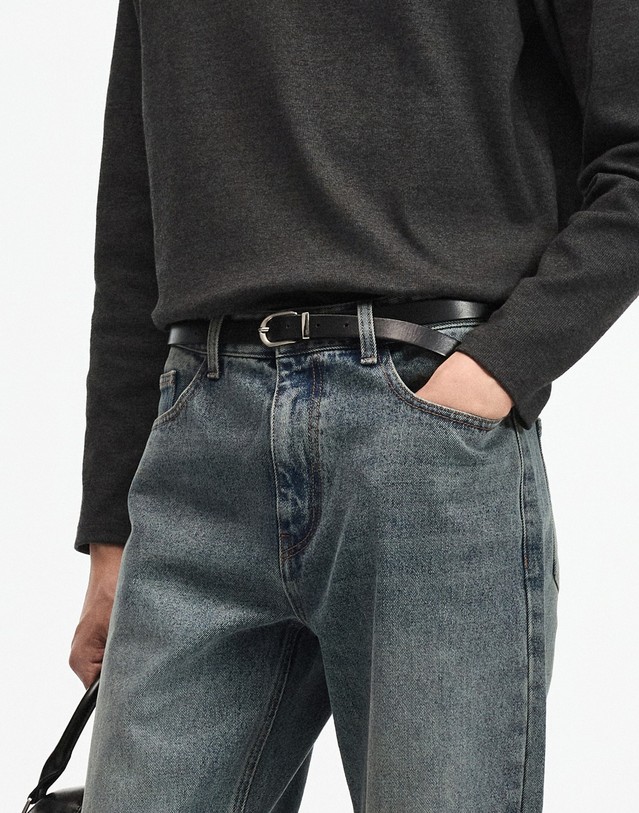 티엔지티 Italian Calf Leather Belt (Black) 블랙 착용컷