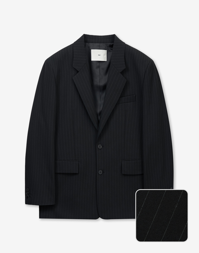 티엔지티 Pinstripe Structured Single-Breasted Jacket (Black) 블랙 착용컷