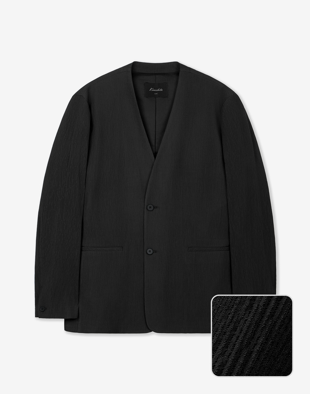 키노시타 바이 티엔지티 Kinoshita Seersucker Collarless Jacket (Black) 블랙 착용컷
