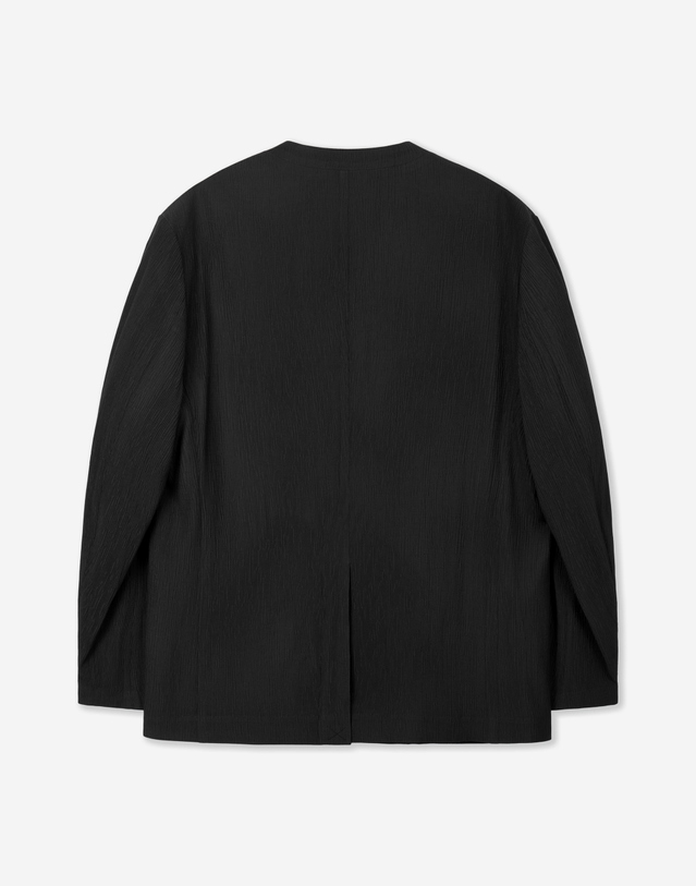 키노시타 바이 티엔지티 Kinoshita Seersucker Collarless Jacket (Black) 블랙 착용컷