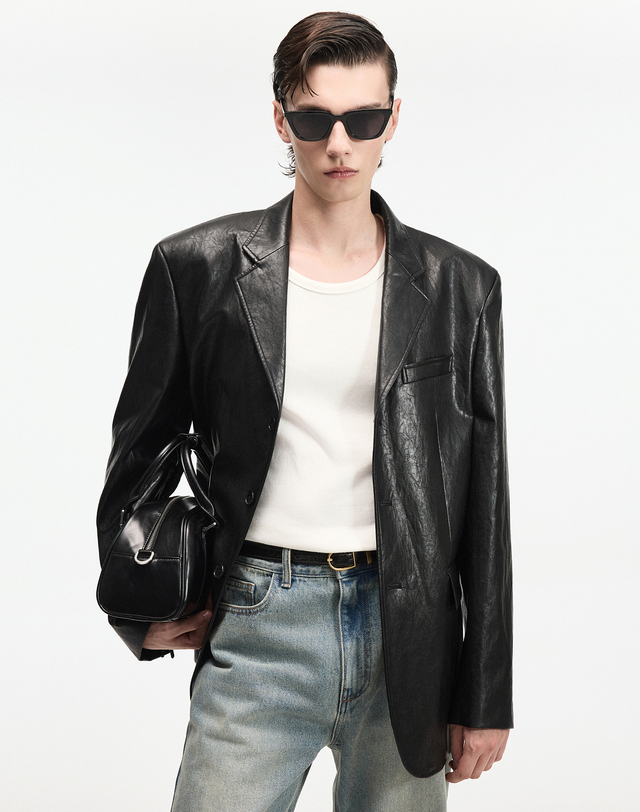 티엔지티 Faux Leather Jacket (Washed Black) 블랙 착용컷