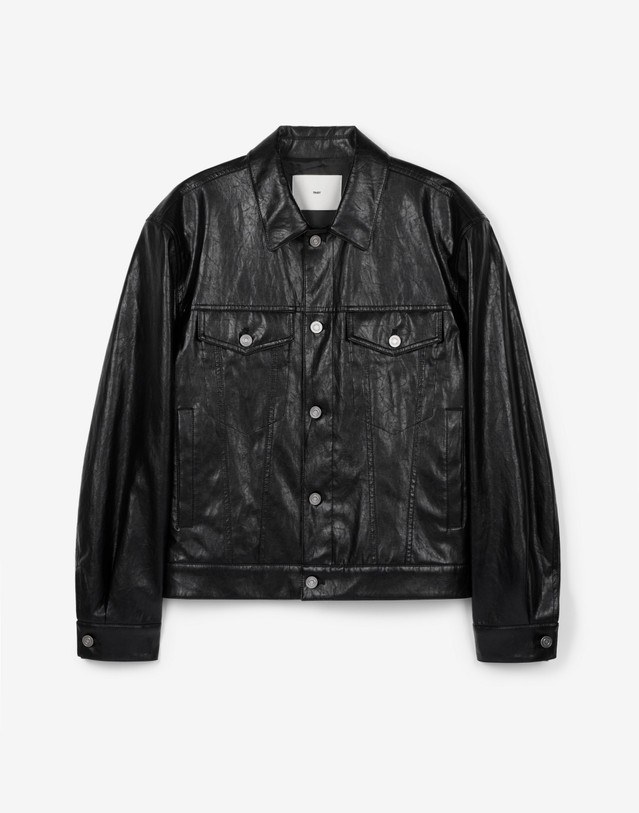 티엔지티 Faux Leather Trucker Jacket (Washed Black) 블랙 착용컷