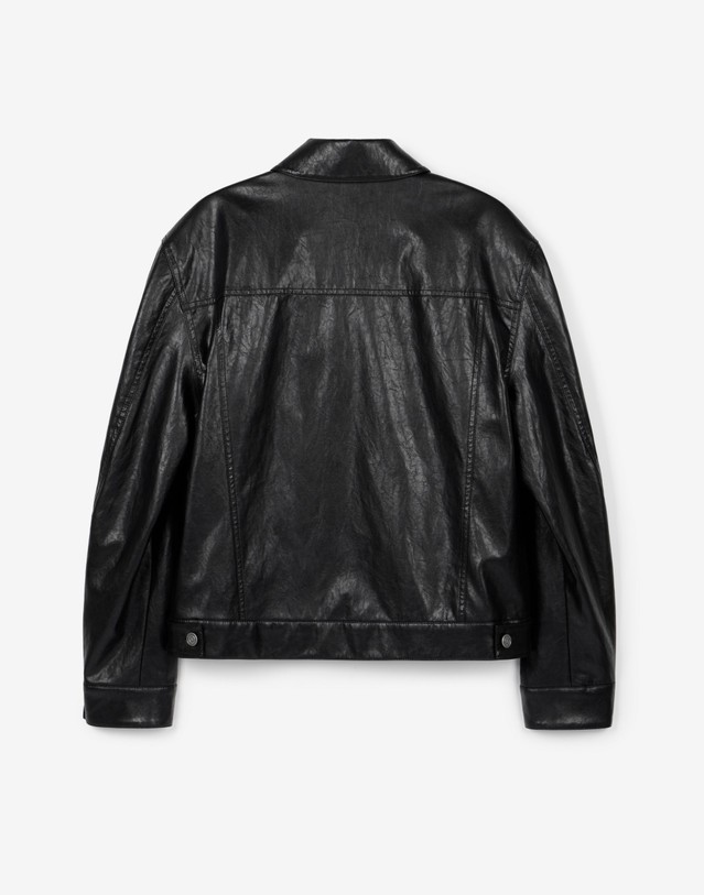 티엔지티 Faux Leather Trucker Jacket (Washed Black) 블랙 착용컷