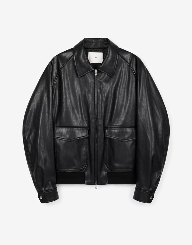 티엔지티 Faux Leather A-2 Jacket (Black) 블랙 착용컷