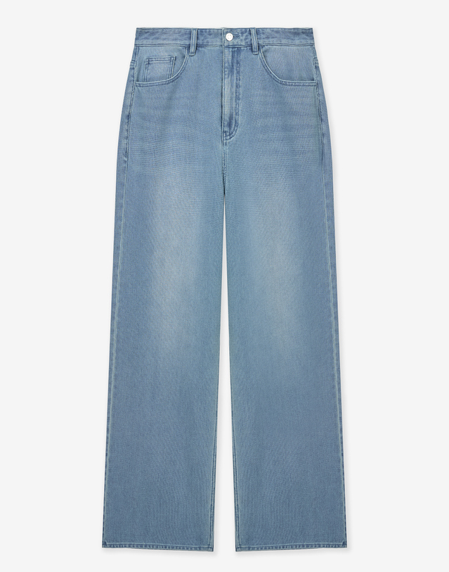 티엔지티 Textured Wide Denim Pants (Washed Blue) 블루 착용컷