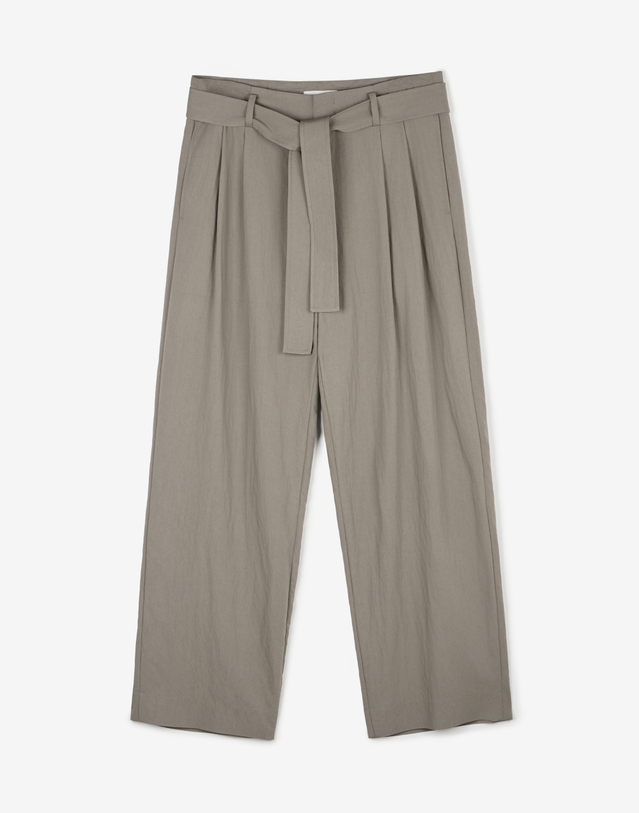 티엔지티 Viscose Blend Wide-Fit Belted Pants (Khaki) 카키 착용컷