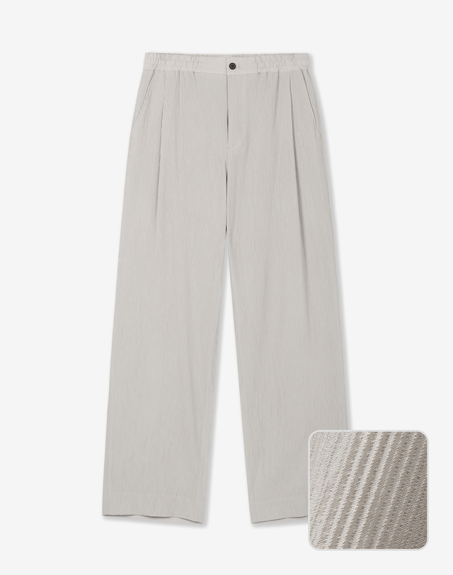키노시타 바이 티엔지티 Kinoshita Seersucker Semi-Wide Pants (Light Beige) 베이지 착용컷