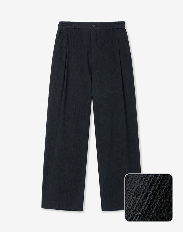 키노시타 바이 티엔지티 Kinoshita Seersucker Semi-Wide Pants (Navy) 네이비 착용컷