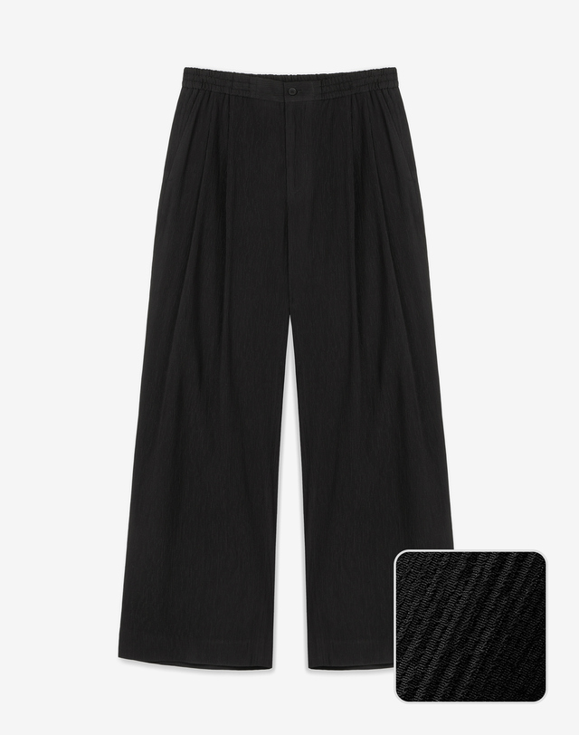 키노시타 바이 티엔지티 Kinoshita Seersucker Maxi-Wide Pants (Black) 블랙 착용컷