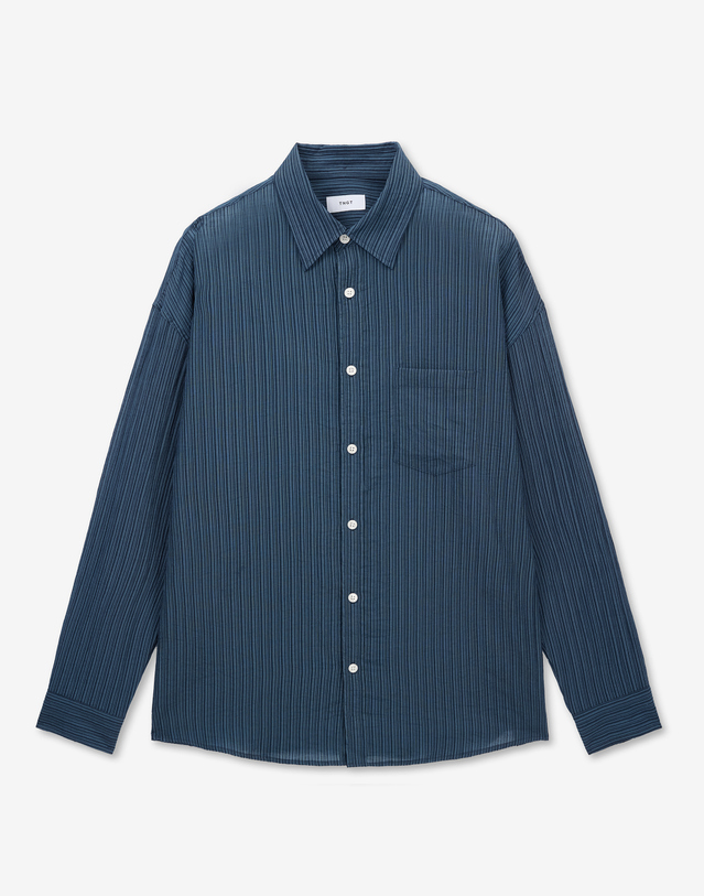 키노시타 바이 티엔지티 Kinoshita Seersucker Stripe Shirt (Blue) 블루 착용컷