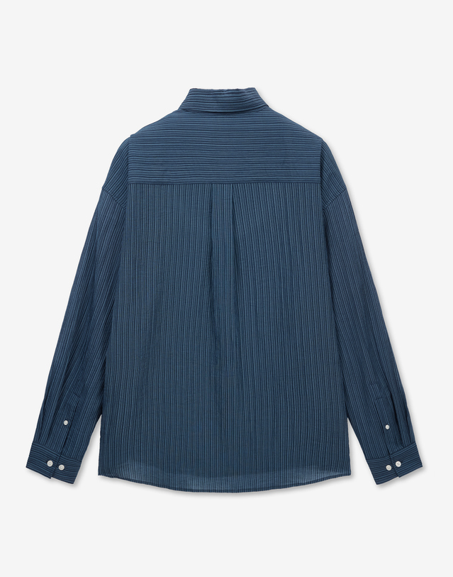 키노시타 바이 티엔지티 Kinoshita Seersucker Stripe Shirt (Blue) 블루 착용컷