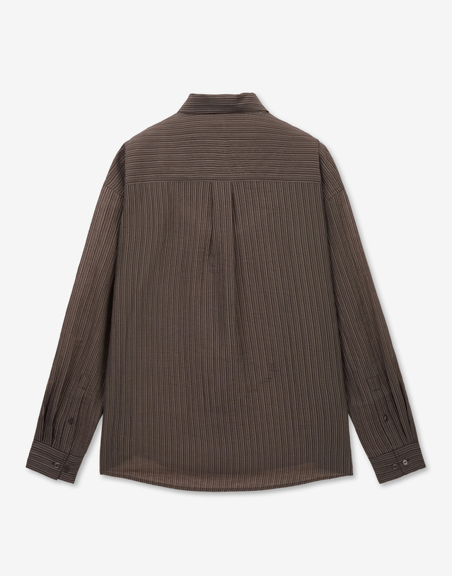 키노시타 바이 티엔지티 Kinoshita Seersucker Stripe Shirt (Brown) 브라운 착용컷