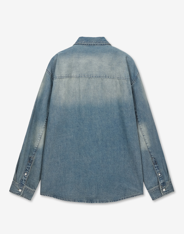 티엔지티 Oversized Denim Shirt (Vintage Blue) 블루 착용컷