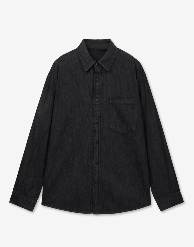 티엔지티 Oversized Denim Shirt (Raw Black) 블랙 착용컷