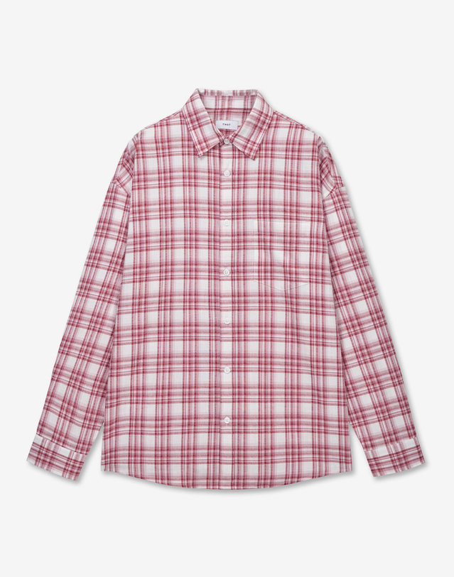티엔지티 Vintage Seersucker Check Shirt (Red) 레드 착용컷