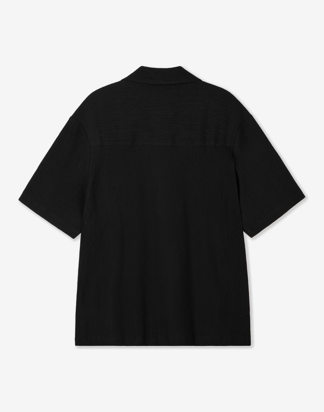 키노시타 바이 티엔지티 Kinoshita Seersucker Open Collar Shirt (Black) 블랙 착용컷