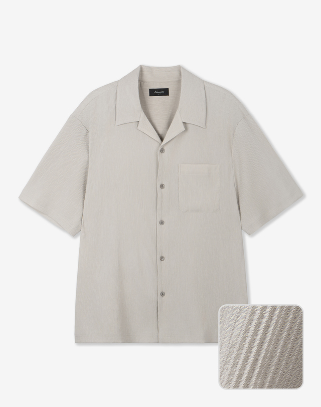 키노시타 바이 티엔지티 Kinoshita Seersucker Open Collar Shirt (Light Beige) 베이지 착용컷