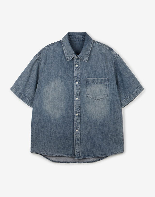 티엔지티 Summer Denim Shirt (Greyish Blue) 블루 착용컷