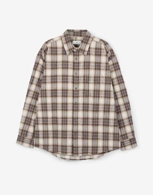 티엔지티 Vintage Frayed Check Overshirt (Brown) 브라운 상세