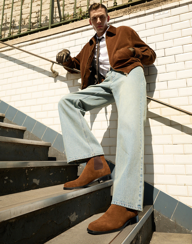 티엔지티 [RMMV X TNGT] Semi-Square Toe Suede Chelsea Boots (Brown) 브라운 상세