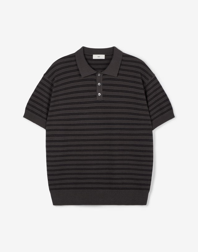티엔지티 Striped Polo Washable Knit (Greyish Brown) 브라운 착용컷
